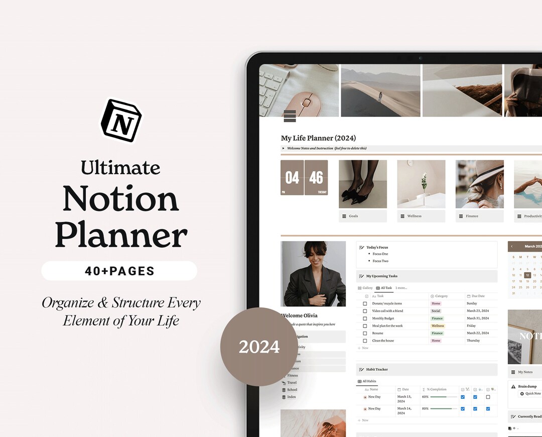 Notion Template All in One Life Planner, Digital ADHD Personal Planner ...