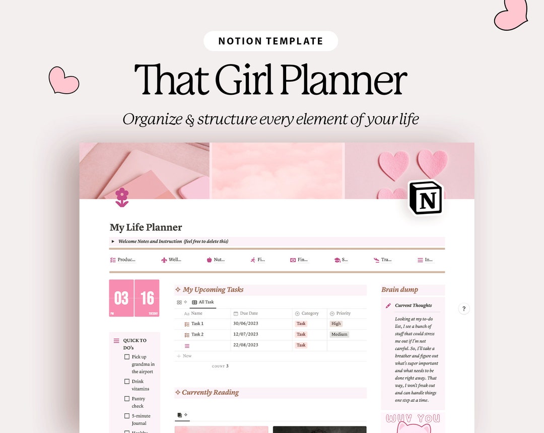 Notion Template All in One Life Planner, Digital ADHD Personal Planner ...