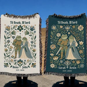 Couverture de mariage personnalisée | Cadeau de mariage pour couple de grenouilles | Couverture personnalisée avec noms et date | Cadeau de mariage romantique | Couverture souvenir pour les mariés
