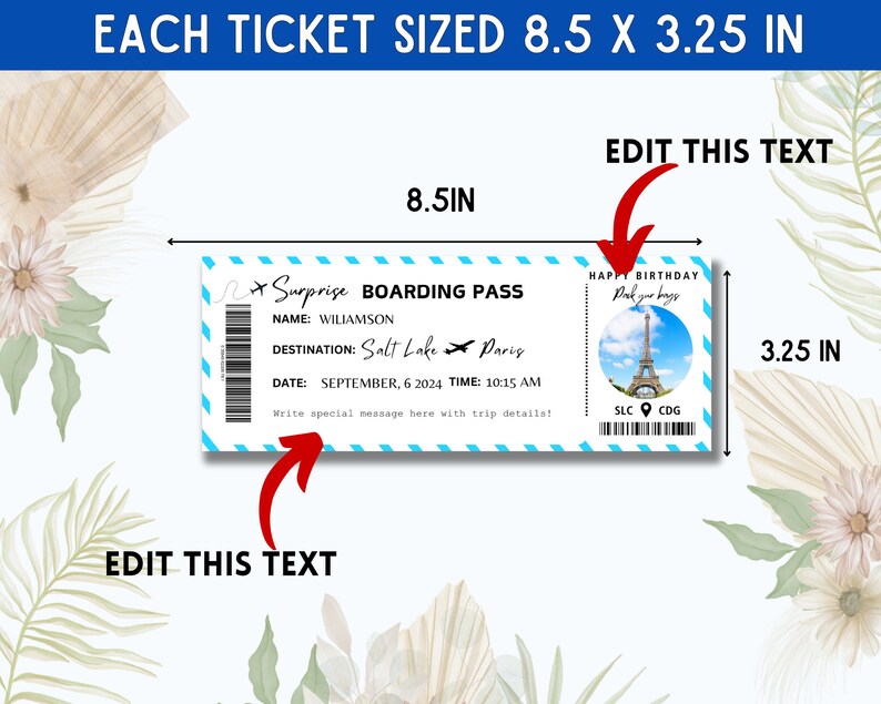 Printable Happy Birthday Gift Boarding Pass Ticket Template, Plane ...