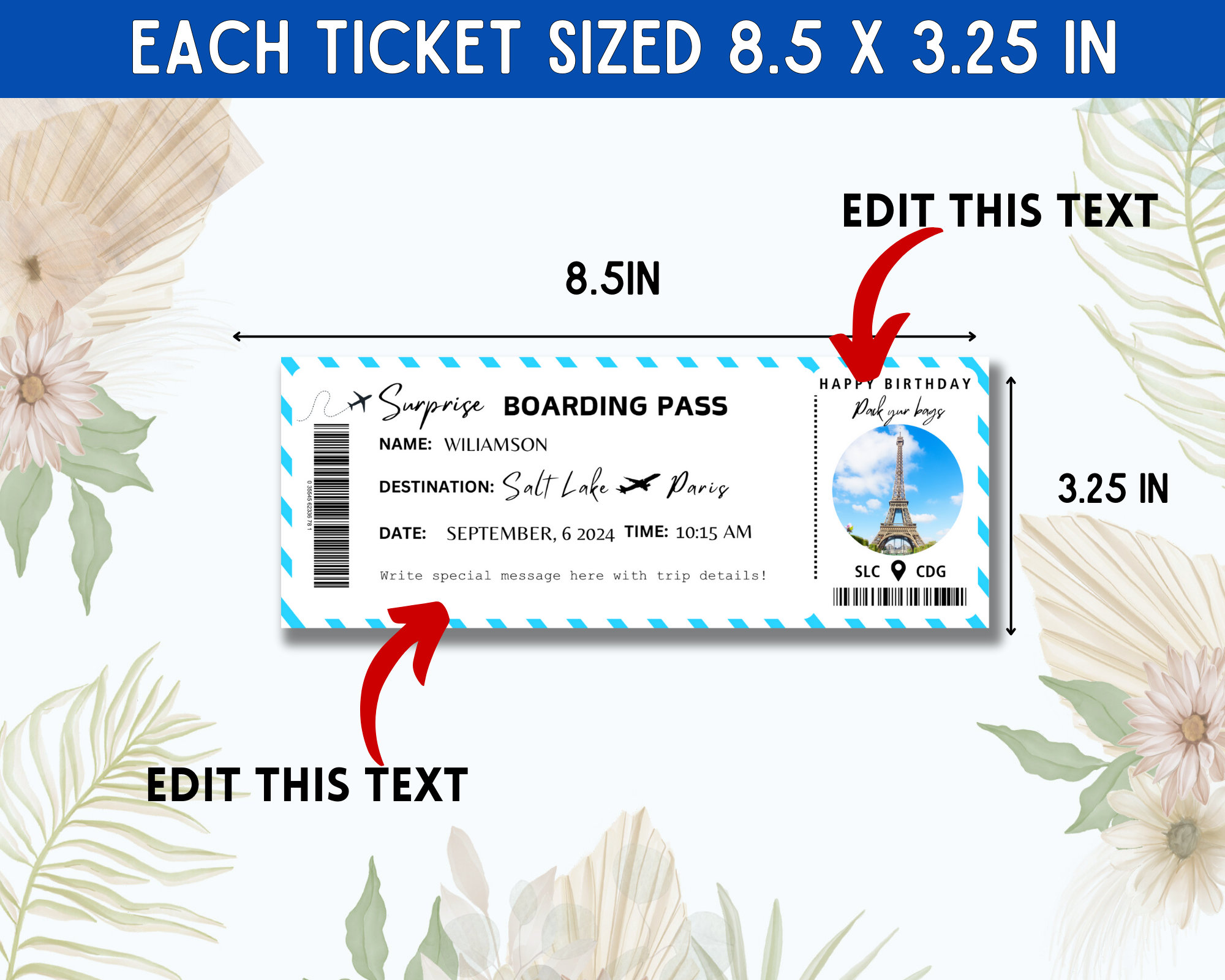 Printable Happy Birthday Gift Boarding Pass Ticket Template, Plane ...