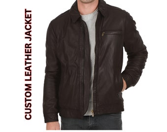 Custom Leather Jacket, Personalized Jacket, Men Boys Shirt Jacket Leather, Casual Plain Style Jacket, Brown Leather Jacket,  Genuine Leather