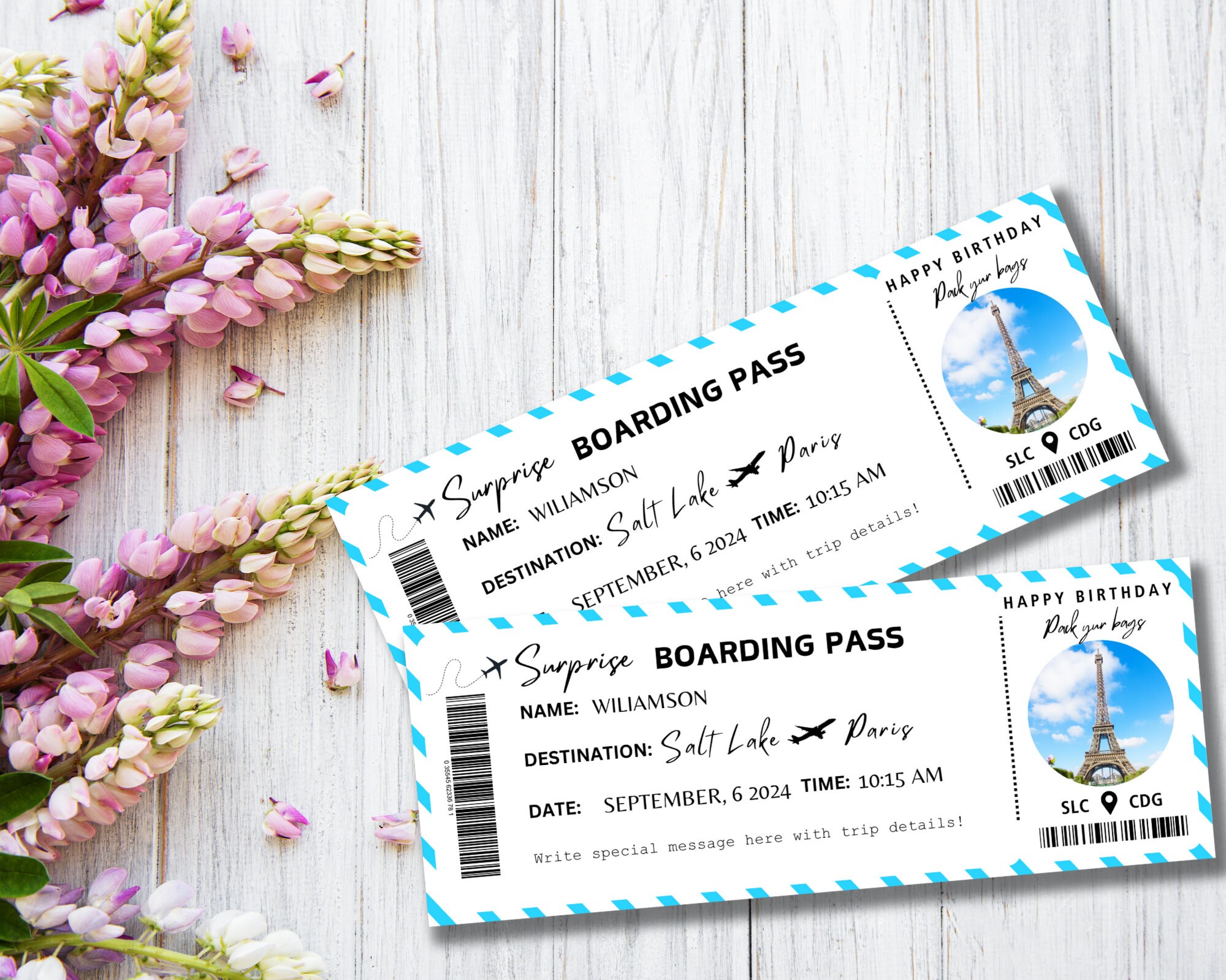 Printable Happy Birthday Gift Boarding Pass Ticket Template, Plane ...