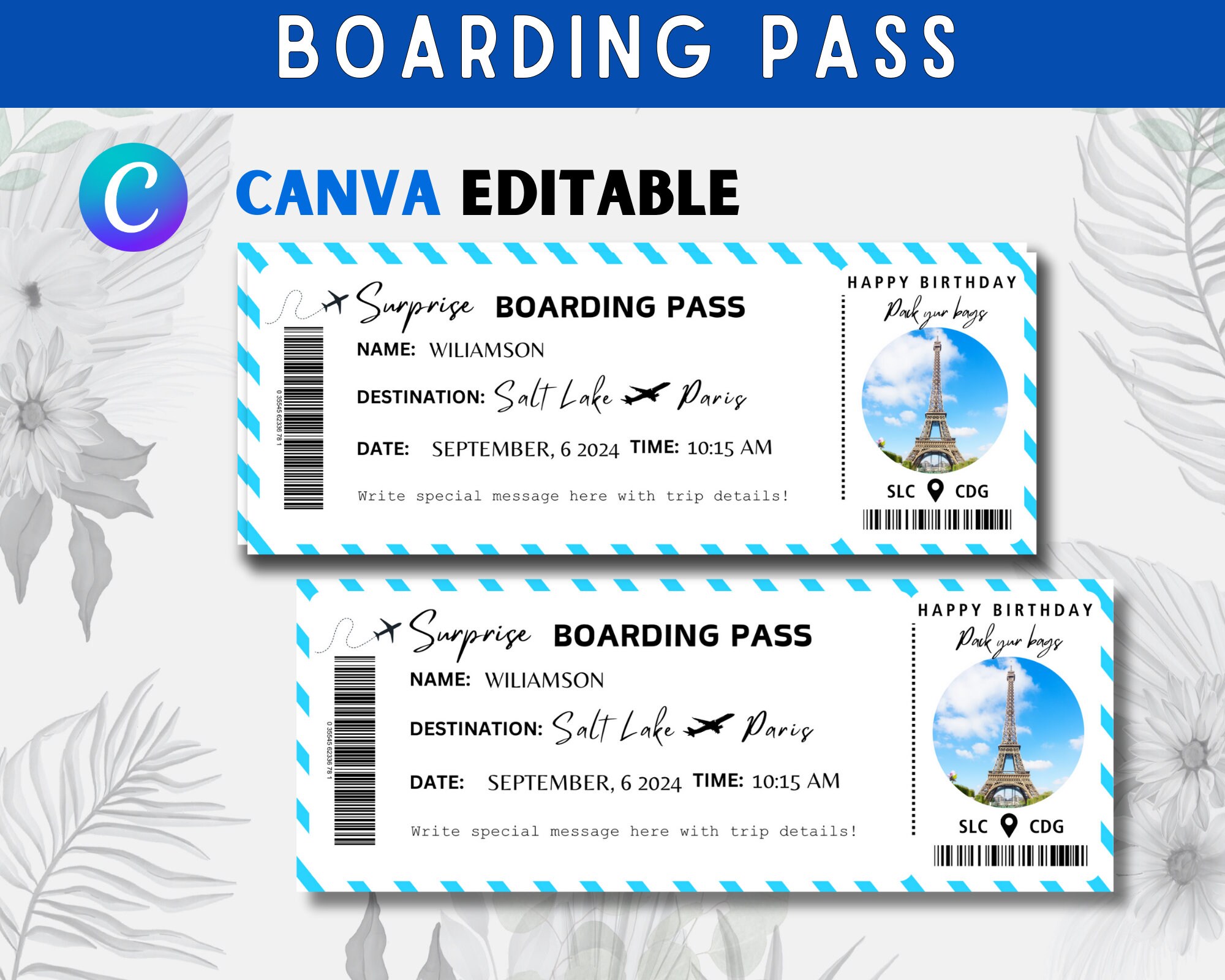 Printable Happy Birthday Gift Boarding Pass Ticket Template, Plane ...