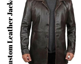 Blouson homme marron foncé en cuir véritable, manteau veste en cuir marron, vestes moto vintage pour hommes, veste personnalisée