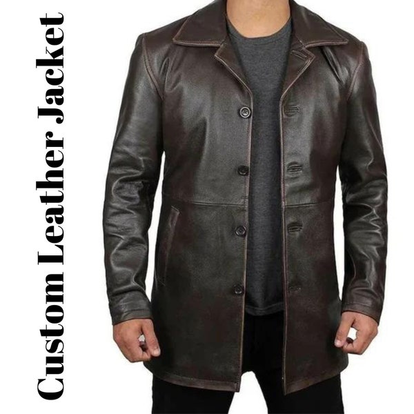 Men's Dark Brown Vintage Genuine Leather Jacket Coat,  Brown Leather Jacket Coat, Vintage Motorcycle Jackets For Men, Personalized Jacket