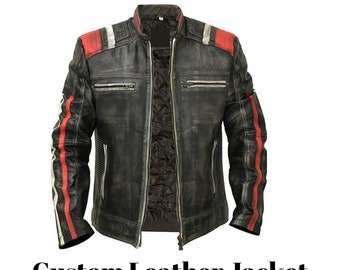 Vintage Retro Biker Schwarz Rote Lederjacke, Motorrad Lederjacke, beste Modekleidung, echte Lederjacke, Geschenk für Ihn