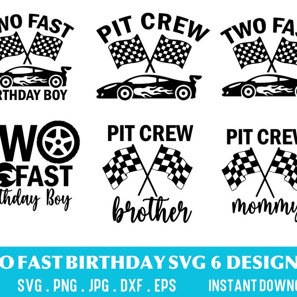 6 Designs Of Two Fast Birthday Svg, Birthday Svg Bundle,  Birthday Svg Png Files, Svg Files For Cricut, Birthday Shirt Svg, Instant Download