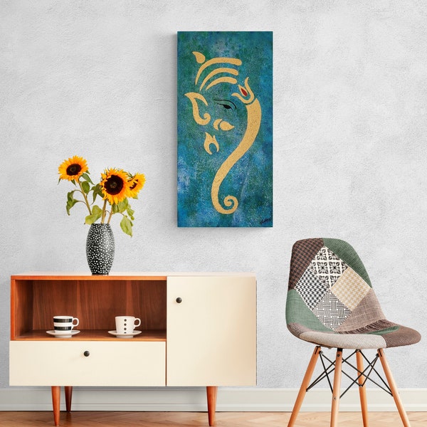 Modern Abstract Ganpati Acrylic Painting - Wall Decor Ganesha Art - Entryway  - God Ganesha Painting - Contemporary Home Decor