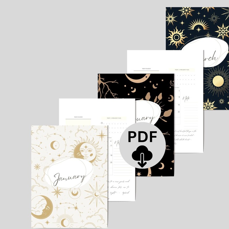 2025 monthly calendar celestial moon designs planner planner printable