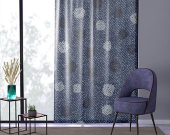 Denim Look Window Curtain Panel, Denim Polkadot Curtain, Sheer Denim Look Curtain, Light Filtering Curtain, Sheer Curtain