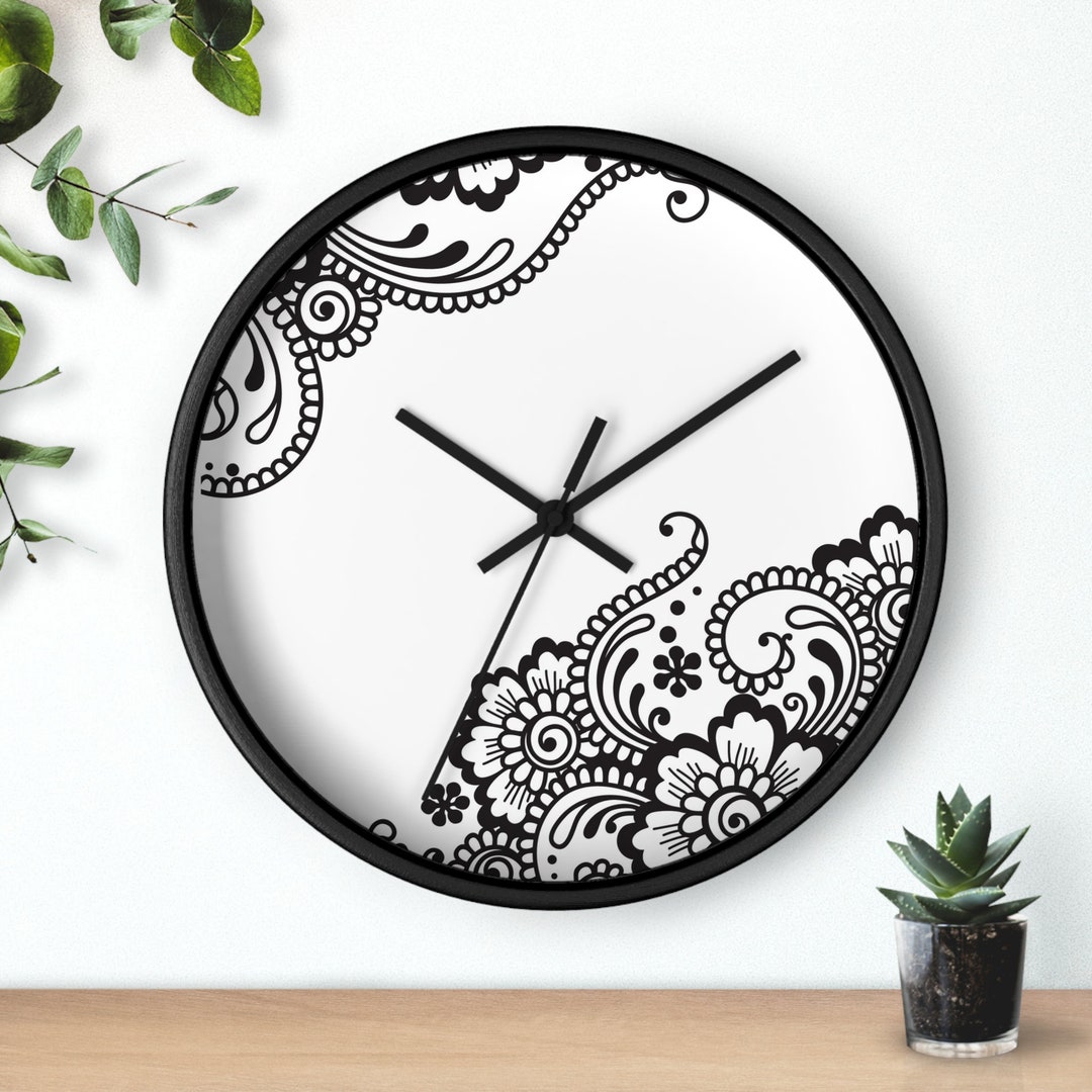 Filigree Wall Clock Chic Wall Clock Black and White Clock Etsy