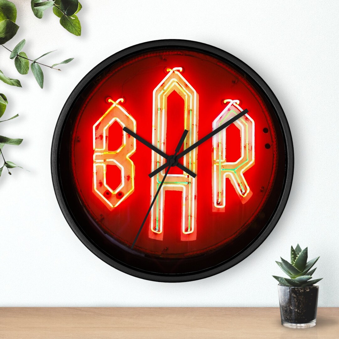 Neon Bar Wall Clock Etsy