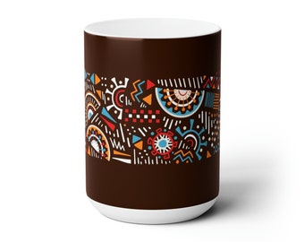 Nature-inspired Handcrafted Ceramic Mug Ethnic Print Ceramic Mug 15oz; Elevate Your Coffee Experience with a Stylish Handmade Mug