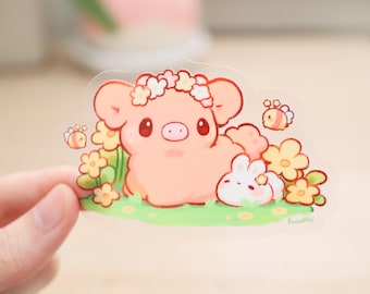 Highland Cow Vinyl Sticker (Transparent) | Cute Kawaii Cow Sticker, Cow Sticker, Journal, Water Bottle, Laptop Sticker, Waterproof Decal