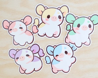 Pastel Cows Sticker Pack |  Cute Cow Stickers, Pastel Cow Stickers, Fruit Cows, Kawaii Cow Stickers, Kawaii Cow Stickers, 3" Vinyl Stickers