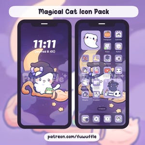 Magical Cat Icon Set, Cute Icons, iOS Android App Icons, Wallpapers for Phone and iPad, Kawaii Aesthetic Icon Pack