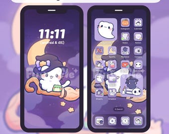 Magische Katze Icon Set, süße Icons, iOS Android App Icons, Hintergrundbilder für Telefon und iPad, Kawaii Aesthetic Icon Pack