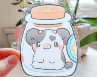 Milk Bottle Cow Vinyl Sticker (Transparent) | Cute Kawaii Cow Sticker, Milk Sticker, Laptop Sticker, Water Bottle Sticker, Waterproof Decal