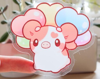 Balloon Cow Vinyl Sticker (Transparent) | Cute Kawaii Cow Sticker, Balloon Sticker, Laptop Sticker, Water Bottle Sticker, Waterproof Decal