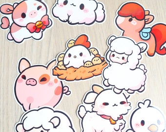 Farm Animals Sticker Pack | Cute Farm Animal Stickers, Cute Farm Animals, Cute Cow Sticker, Brown Cow 3" Vinyl Sticker