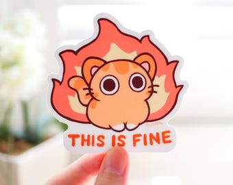 This is Fine Meme Cat Vinyl Sticker | Cute Kawaii Cat Sticker, Meme Sticker, Funny Cat Sticker, Laptop Sticker, Waterproof Decal