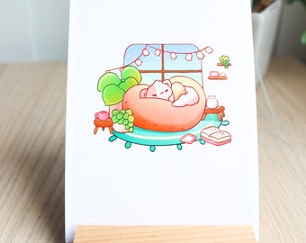 Cozy Cat Room Art Print | Cute Cat Art Print, Cottagecore Art Print, Cozy Art Print, Matte Art Print, Cute Mini Art Print, 4" x 6" Print