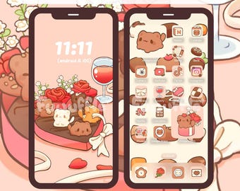 Chocolate Cats Icon Set, Cute Icons, iOS Android App Icons, Wallpapers for Phone and iPad, Kawaii Aesthetic Icon Pack