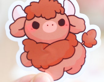 Buffamoo Vinyl Sticker | Highland Cow Sticker, Buffalo Sticker, Kawaii Highland Cow, Cute Cow Sticker, Cow Vinyl Sticker, Fluffy Brown Cow