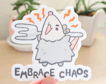 Embrace Chaos Meme Possum Vinyl Sticker | Cute Kawaii Possum Sticker, Meme Sticker, Funny Possum Sticker, Laptop Sticker, Waterproof Decal