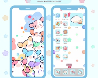 Cute Cow Icon Set, Cute Icons, iOS Android App Icons, Wallpapers for Phone and iPad, Kawaii Aesthetic Icon Pack