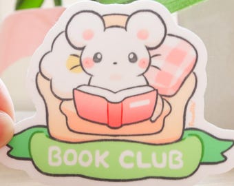 Book Club Mouse Vinyl Sticker | Cute Kawaii Mouse Sticker, Book Club Sticker, Laptop Bottle Sticker, Waterproof Decal