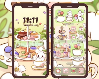 Garden Tea Icon Set, Cute Icons, iOS Android App Icons, Wallpapers for Phone and iPad, Kawaii Aesthetic Icon Pack