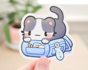 Backpack Cat Vinyl Sticker | Cute Kawaii Cat Sticker, Backpack Cat Sticker, Journal, Water Bottle, Laptop Sticker, Waterproof Decal