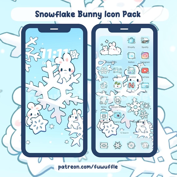 Snowflake Bunny Icon Set, Cute Icons, Ios Android App Icons