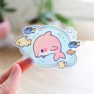Bubble Dolphin Vinyl Sticker (Transparent) | Cute Kawaii Dolphin Sticker, Journal, Water Bottle, Laptop Sticker, Waterproof Decal