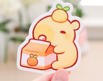 Capybara Orange Juice Vinyl Sticker | Cute Kawaii Capybara Sticker, Juice Sticker, Journal, Water Bottle, Laptop Sticker, Waterproof Decal
