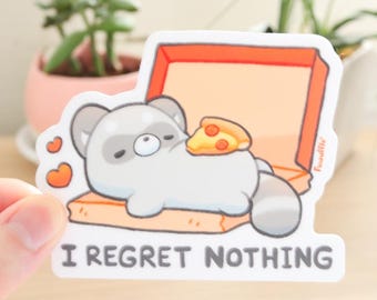 I Regret Nothing Meme Raccoon Vinyl Sticker | Cute Kawaii Raccoon Sticker, Funny Raccoon Sticker, Laptop Sticker, Waterproof Decal