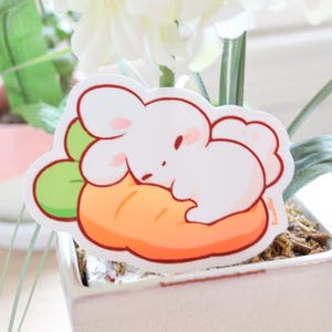 Sleepy Carrot Bunny Vinyl Sticker | Cute Kawaii Bunny Sticker, Carrot Sticker, Laptop Bottle Sticker, Waterproof Decal
