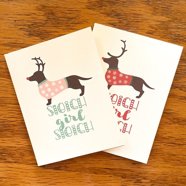 Sleigh Girl Sleigh Mini Dachshund Blank Christmas Card Set of 6 or 12