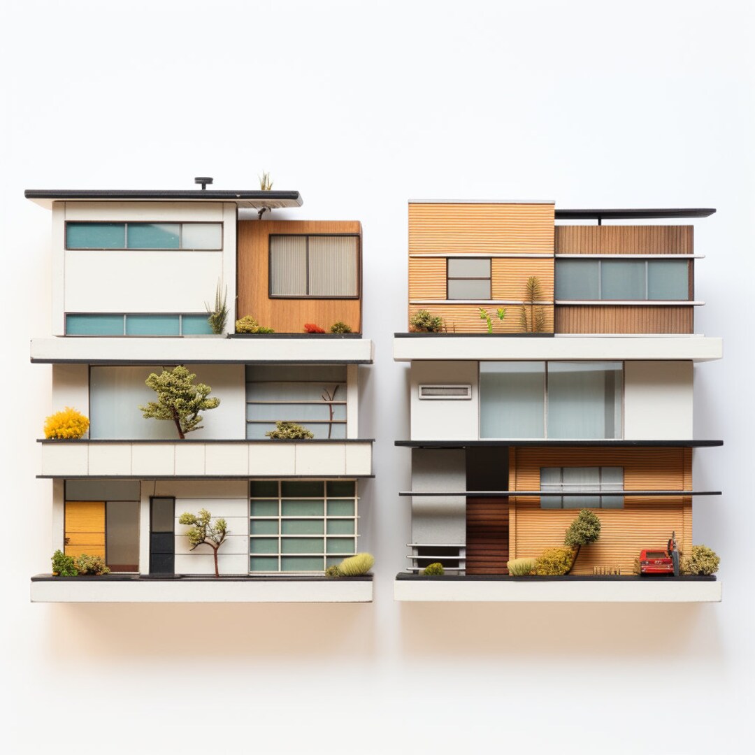 Mid Century Modern Miniature Facades Etsy