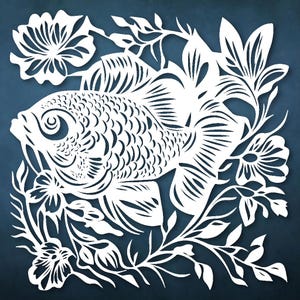 Hermoso pez koi / Arte de corte de papel Cricut SVG Silueta JPEG PDF descarga digital / Regalo de arte de papel Diseño de naturaleza