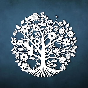 Plantilla de corte en papel del árbol de la vida / Arte de corte en papel Cricut SVG Silhouette JPEG PDF descarga digital / Diseño de naturaleza para regalo de arte en papel