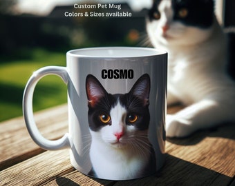パーソナライズされた猫のコーヒーマグ、カスタムペット写真ギフト、犬のマママグ、カスタムペットポートレートカップ、猫のパパマグ、ペット愛好家への素晴らしいギフト、11オンス/15オンス