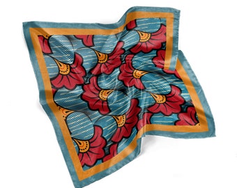 Large Satin Silk Scarf/Head Wrap/Bonnet/Sleep Scarf/African Print Scarf/ 35” Square Scarf