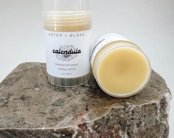 Soothing Calendula Tallow Stick | Herbal Infused Travel + Easy Application | Aster + Blake  - Local Family Farm Grass-Fed Tallow