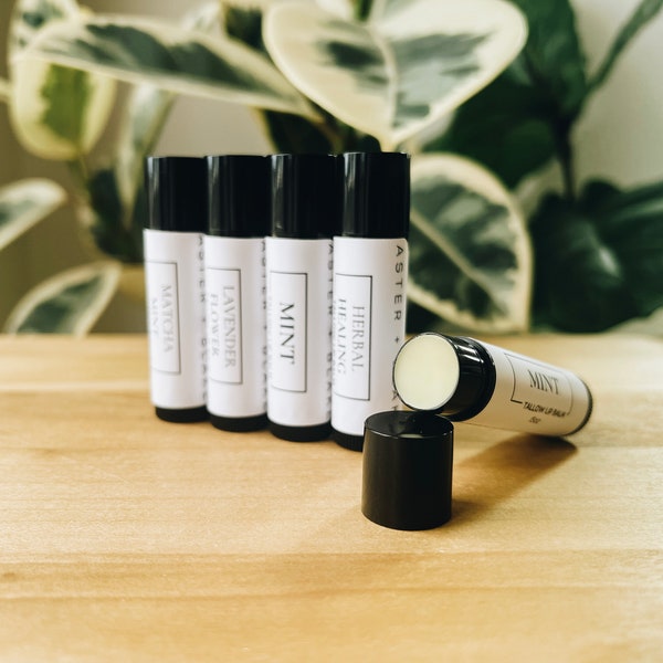 Herbal Infused Tallow Lip Balms | All Natural + Moisturizing | Aster + Blake  - Local Family Farm Grass-Fed Tallow