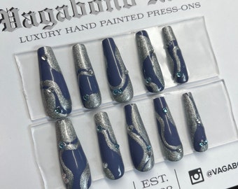 SPACE AGE | luxury hand painted press-ons | rhinestone nail art | by VAGABONDNAILS