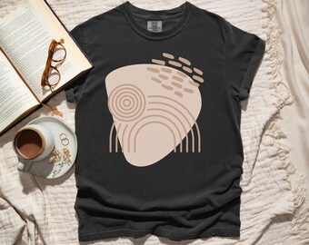 Minimalist Boho Graphic Tee | Geometric Line Art, Neutral Tones