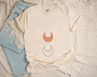 Boho Crescent Moon Phases T-Shirt: Minimalist Celestial Tee
